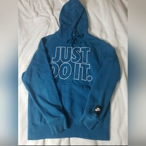 Men Nike Crew Sportswear Outlined Just Do It Pullover Hoodie Small Teal